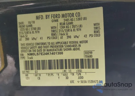 2019 Ford Transit Connect Xl from USA, damaged, VIN NM0LS7E24K1401300